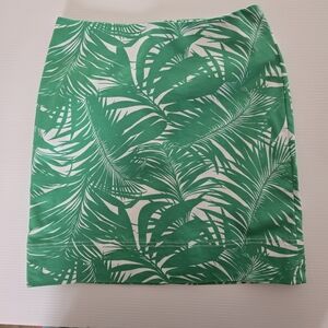 Talbots Green Tropical Leaf Pencil Skirt
